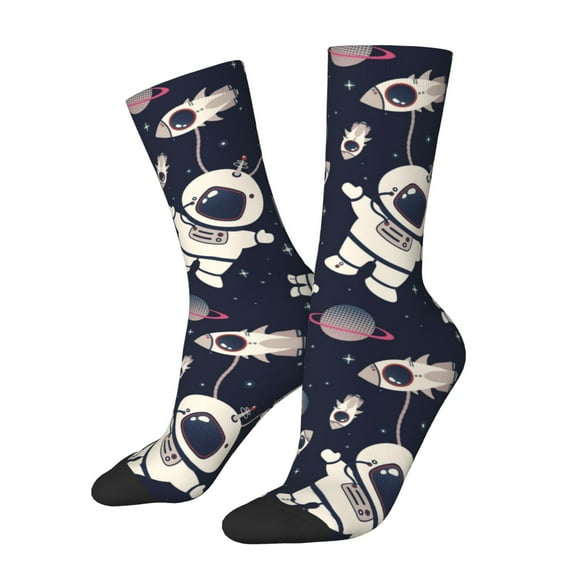 KLL Cartoon Spaceship Print Cool Socks Men's Women's Crew Socks Funny Crazy Novelty Stockings