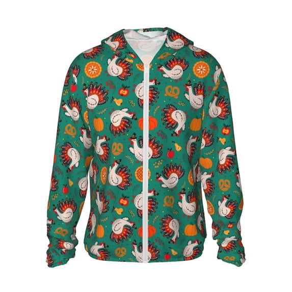 KLL Cartoon Turkey Print Men's Women’s UPF 50+ Sun Protection Outdoor Hoodie Jacket Long Sleeve Fishing Hiking Performance Shirt-X-Large