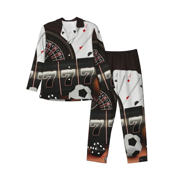 KLL Casino And Sports Sleepwear Mens Flannel Pajamas,Long Cotton Pj Set