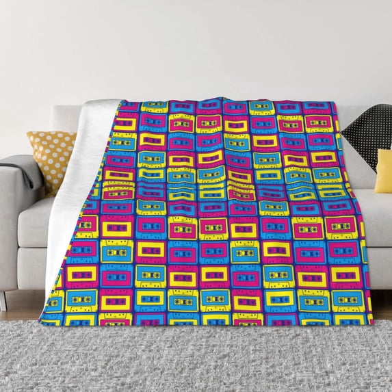 KLL Cassette Tapes Print Fleece Throw Blanket, Horizontal Fleece Bedding Cute Soft Blankets Comfy Fleece Flannel Plush Home Decor for Couch & Bed -50"x40"