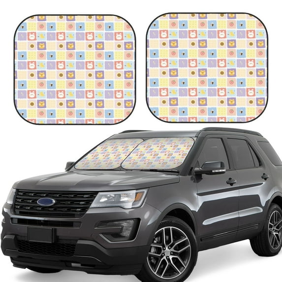 KLL Cat And Rabbit Windshield Sun Shade 2-Piece Foldable Car Front Window Sunshade for Most Sedans SUV Truck- Large