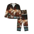 thumbnail image 1 of KLL Cat Asleep Among Flowers Print Women's Long Sleeve Pajamas with Pants Sleepwear Loungewear 2 Set-Small, 1 of 8