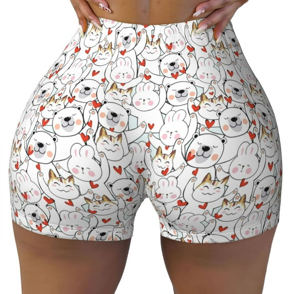 KLL Cat Bear Rabbit Pattern Workout Shorts for Women Scrunch Short Gym Yoga Running Sport Active Exercise Fitness Shorts