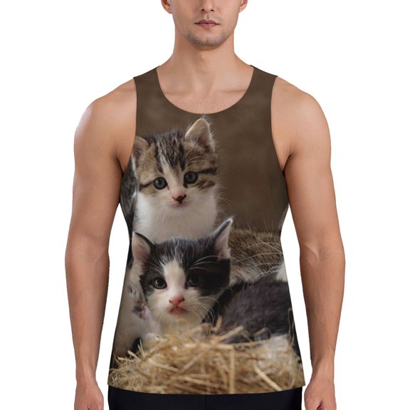 KLL Cat Family Print Men's Muscle Gym Workout Stringer Tank Tops Bodybuilding Fitness T-Shirts Tank Tops Men-XX-Large