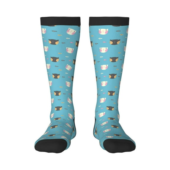 KLL Cat Fish Print Cool Socks Men's Women's Crew Socks Funny Crazy Novelty Stockings