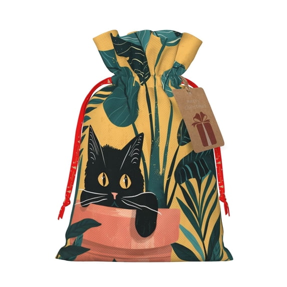 KLL Cat Hiding In Potted Plants for Christmas Gift Bag,Holiday Bags for Gifts Christmas Bags & Drawstring Gift Pouch Reusable Holiday Gift Bags & Party Favor Bags (1 PCS)-Medium