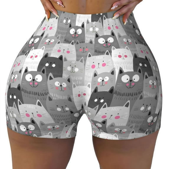 KLL Cats Group Pattern Workout Shorts for Women Scrunch Short Gym Yoga Running Sport Active Exercise Fitness Shorts