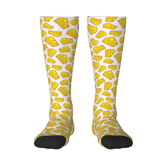 KLL Cheese Print Cool Socks Men's Women's Crew Socks Funny Crazy Novelty Stockings