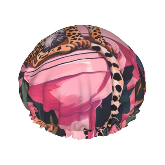KLL Cheetah On Toilet Humor Art Pattern Shower Cap & Bath Cap for Women,Reversible Oversized Waterproof Shower Caps for all Hair Lengths,Elastic Reusable Bathing Hair Cap