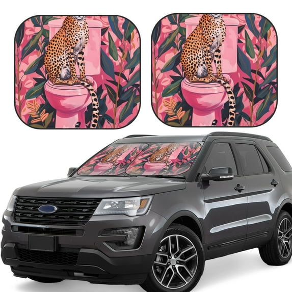 KLL Cheetah On Toilet Humor Art Windshield Sun Shade 2-Piece Foldable Car Front Window Sunshade for Most Sedans SUV Truck- Medium