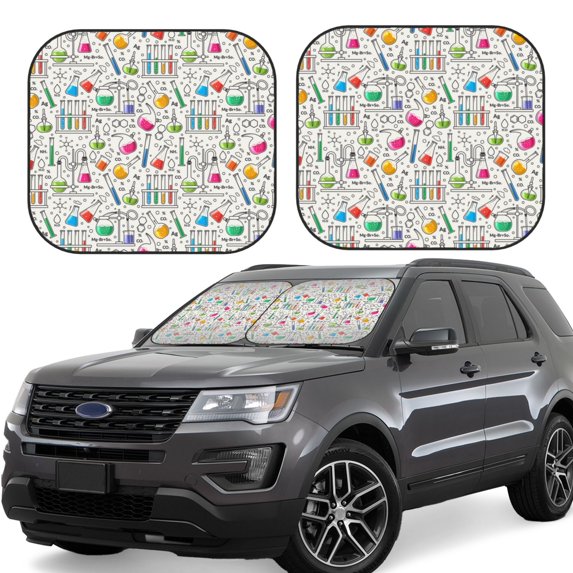 KLL Chemical Flasks And Test Tubes Windshield Sun Shade 2-Piece Foldable Car Front Window Sunshade for Most Sedans SUV Truck- Small