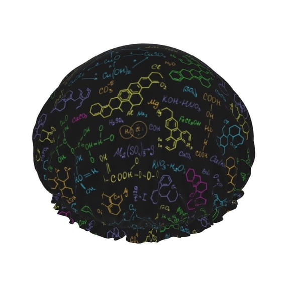 KLL Chemistry Formulas Pattern Shower Cap & Bath Cap for Women,Reversible Oversized Waterproof Shower Caps for all Hair Lengths,Elastic Reusable Bathing Hair Cap