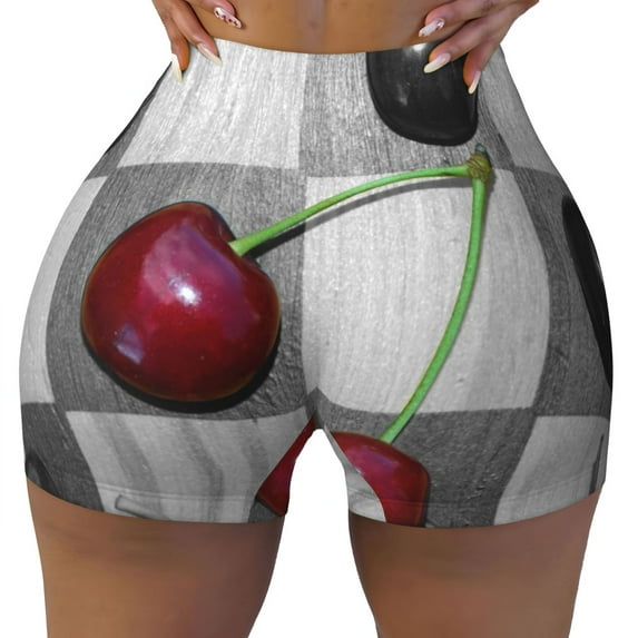 KLL Cherries laid Pattern Workout Shorts for Women Scrunch Short Gym Yoga Running Sport Active Exercise Fitness Shorts