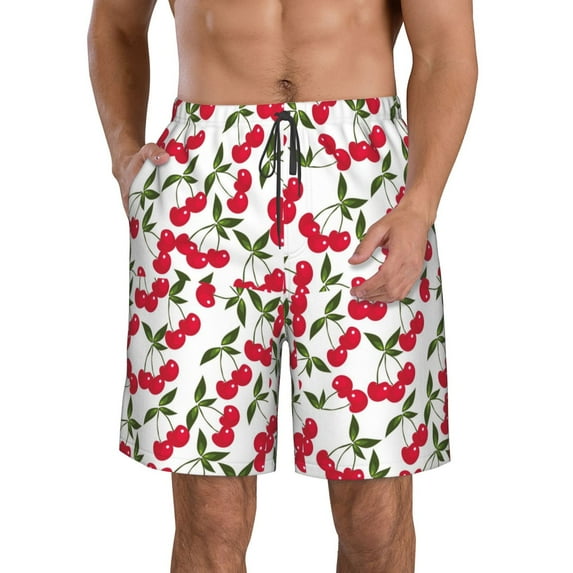 KLL Cherry_1 Men's Casual Summer Beach Shorts Hawaiian Shorts with Pockets-X-Large