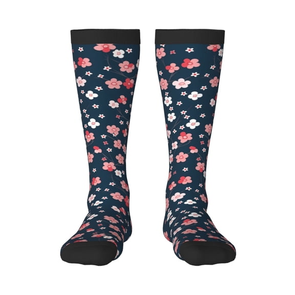 KLL Cherry Blossoms Print Cool Socks Men's Women's Crew Socks Funny Crazy Novelty Stockings