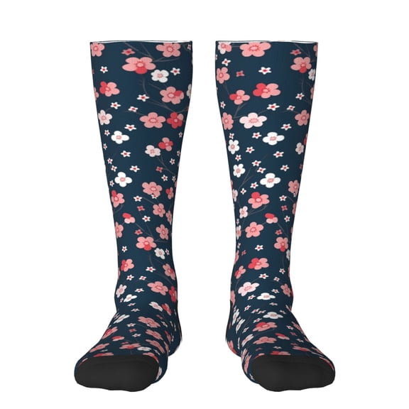 KLL Cherry Blossoms Print Cool Socks Men's Women's Crew Socks Funny Crazy Novelty Stockings