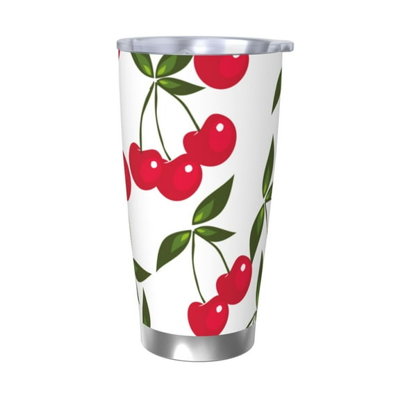 KLL Cherry Print 40oz Stainless Steel Insulated Car Cup with Spillproof Lid - Keep Your Drink Hot or Cold on the Go-Without Straw