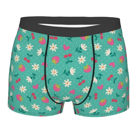 KLL Cherry Strawberry Floral Men's Cotton Boxer Briefs Underwear-XX-Large