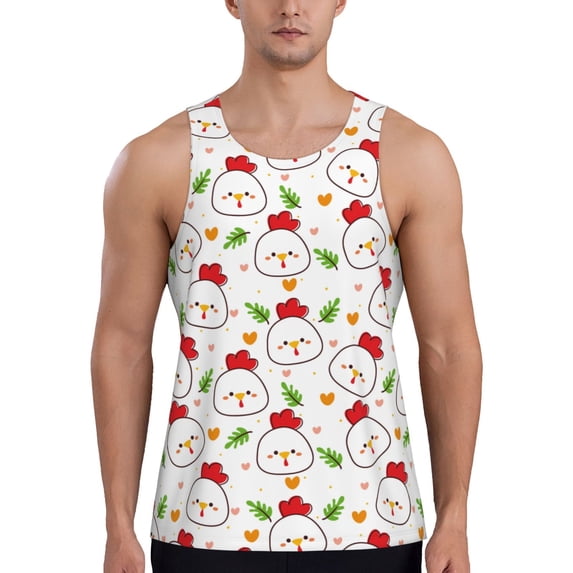 KLL Chicken And Plant Print Men's Muscle Gym Workout Stringer Tank Tops Bodybuilding Fitness T-Shirts Tank Tops Men-X-Large