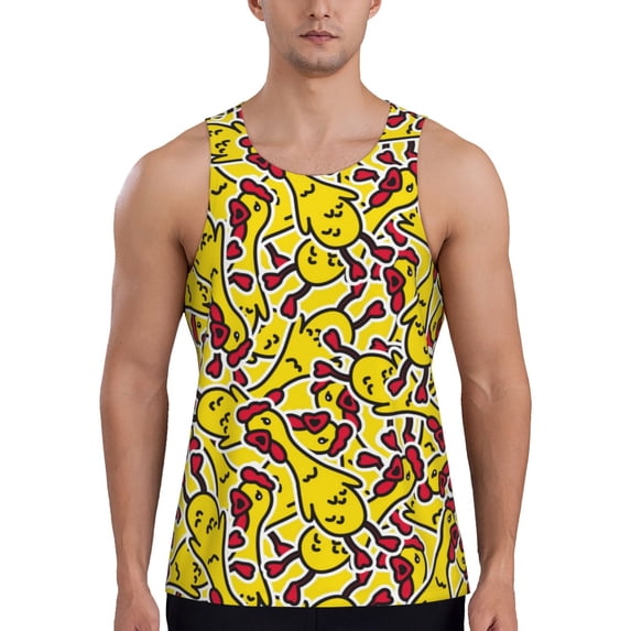 KLL Chicken Cartoon Print Men's Muscle Gym Workout Stringer Tank Tops Bodybuilding Fitness T-Shirts Tank Tops Men-XX-Large