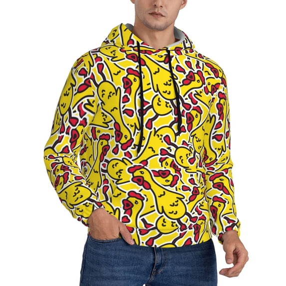 KLL Chicken Cartoon Print Mens Hoodie Long Sleeve Casual Pullover Hooded Sweatshirt Fashion Drawstring Hoodies with Pocket-Medium