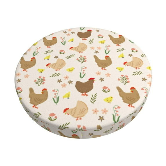 KLL Chicken Family Round Bar Chair Cushion Cover ,Bar Stool Protector with Elastic, Soft Washable