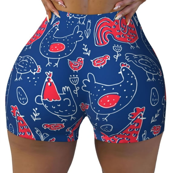 KLL Chicken and Rooster Pattern Workout Shorts for Women Scrunch Short Gym Yoga Running Sport Active Exercise Fitness Shorts
