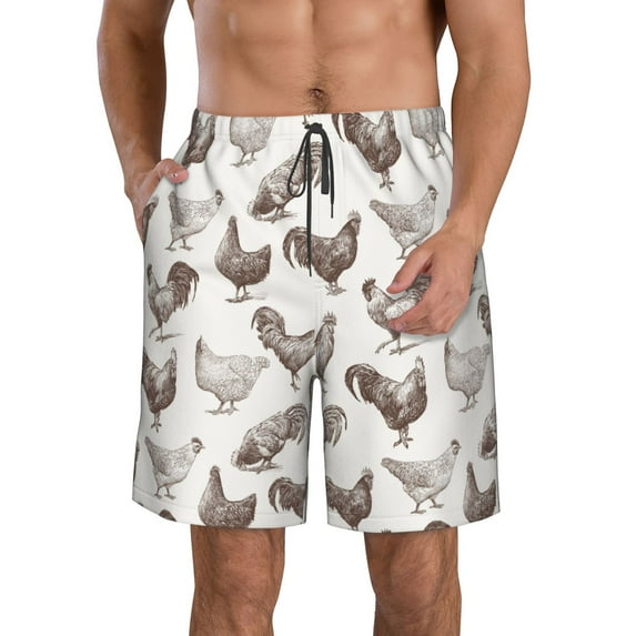 KLL Chickens Men's Casual Summer Beach Shorts Hawaiian Shorts with Pockets-X-Large