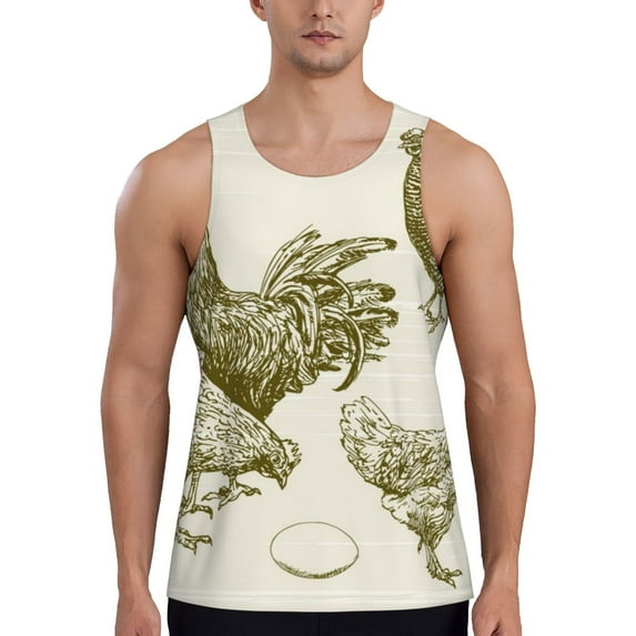 KLL Chickens Print Men's Muscle Gym Workout Stringer Tank Tops Bodybuilding Fitness T-Shirts Tank Tops Men-