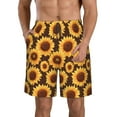 thumbnail image 1 of KLL Chocolate Plaid Sunflower Men's Casual Summer Beach Shorts Hawaiian Shorts with Pockets-3X-Large, 1 of 5