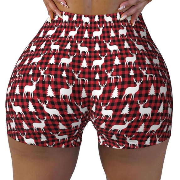 KLL Christmas And New Year Pattern Workout Shorts for Women Scrunch Short Gym Yoga Running Sport Active Exercise Fitness Shorts
