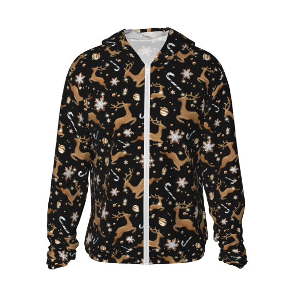 KLL Christmas Cookie Reindeer Print Men's Women’s UPF 50+ Sun Protection Outdoor Hoodie Jacket Long Sleeve Fishing Hiking Performance Shirt- Medium