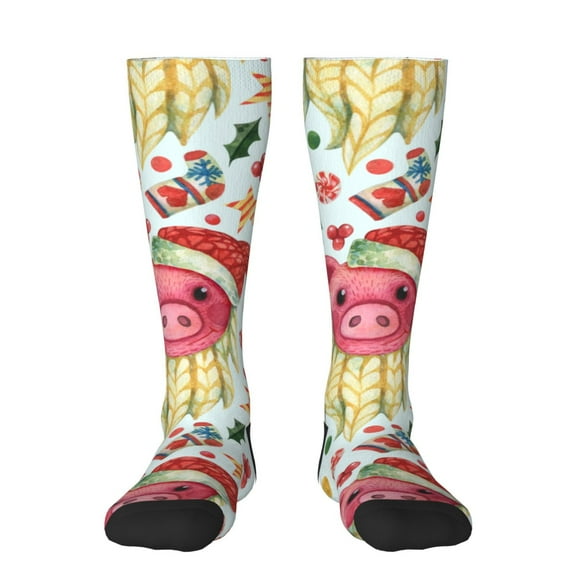 KLL Christmas Cute Pigs Print Cool Socks Men's Women's Crew Socks Funny Crazy Novelty Stockings