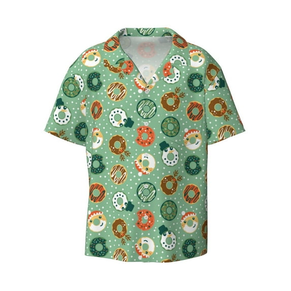 KLL Christmas Donuts Print Men's Shirt Short Sleeve Button Down Summer Cuba Beach Shirts- 3X-Large