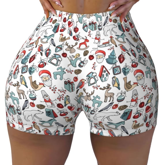 KLL Christmas Elements Pattern Workout Shorts for Women Scrunch Short Gym Yoga Running Sport Active Exercise Fitness Shorts