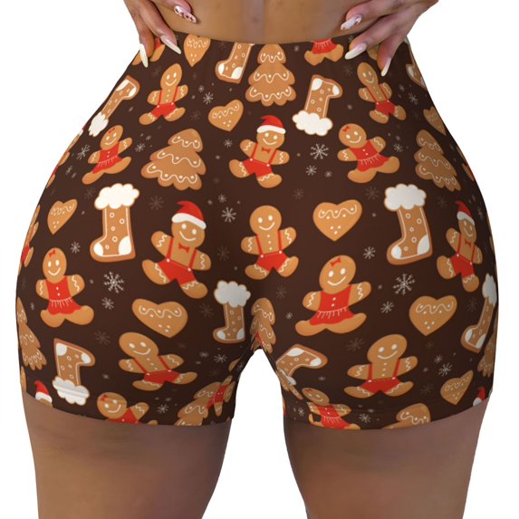 KLL Christmas Gingerbread Cookies Pattern Workout Shorts for Women Scrunch Short Gym Yoga Running Sport Active Exercise Fitness Shorts