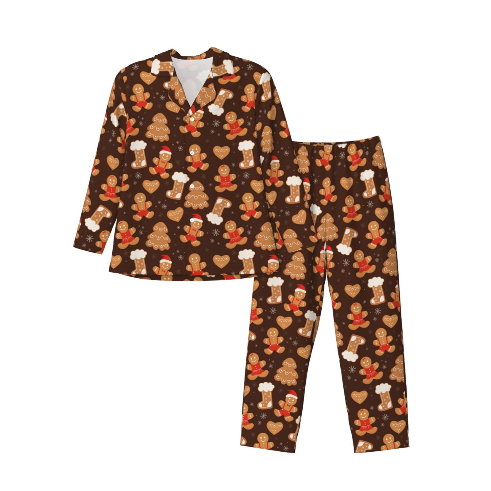 Kll Christmas Gingerbread Cookies Sleepwear Mens Flannel Pajamas,long 