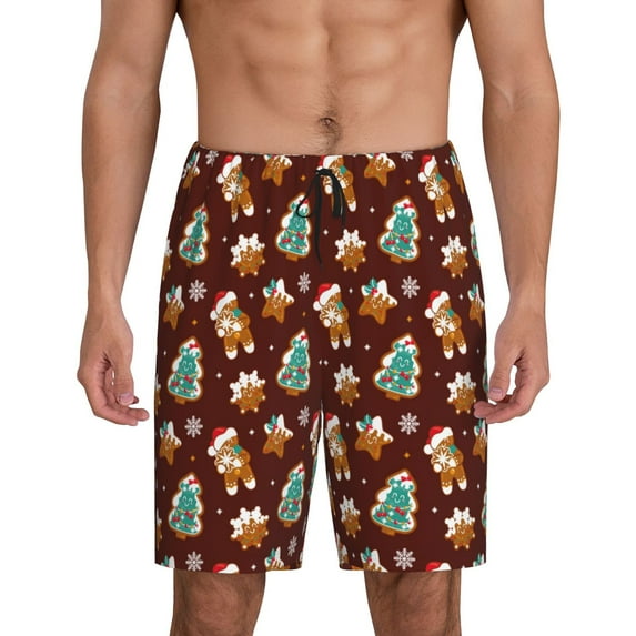 KLL Christmas Gingerbread for Men's 1-Pack Shorts,Sleep Pajama Shorts for Men Soft Pj Shorts Men's Pajama Bottoms Sleepwear -Medium