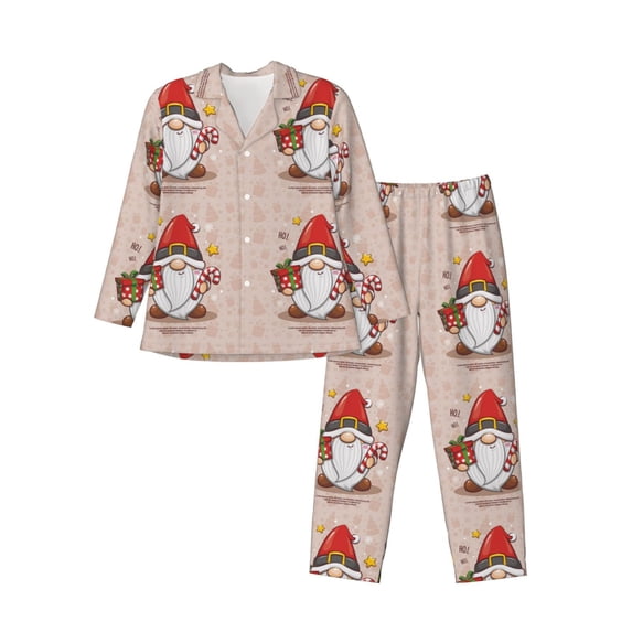 KLL Christmas Gnome star Sleepwear Mens Flannel Pajamas,Long Cotton Pj Set