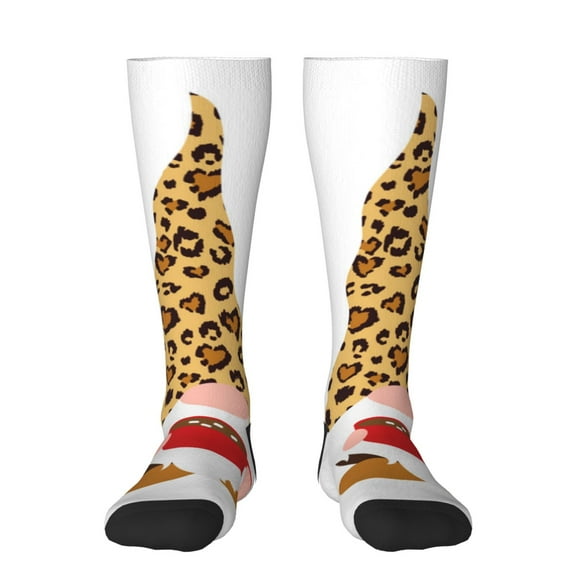 KLL Christmas Gnomes In Leopard Print Cool Socks Men's Women's Crew Socks Funny Crazy Novelty Stockings