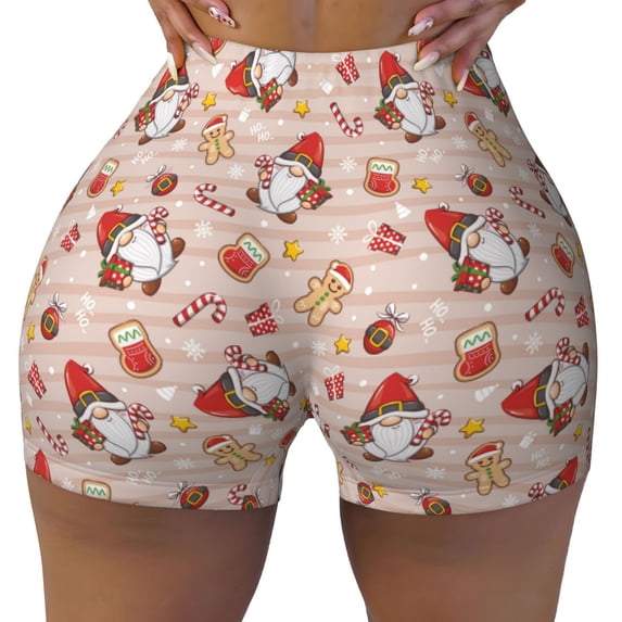 KLL Christmas Gnomes Santa Claus Pattern Workout Shorts for Women Scrunch Short Gym Yoga Running Sport Active Exercise Fitness Shorts