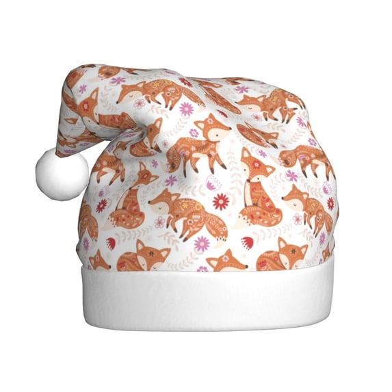 KLL Christmas Hats for Adults Plush Beautiful Fox1 Print Santa Hat Xmas Fluffy Santa Claus Hat for Women Men