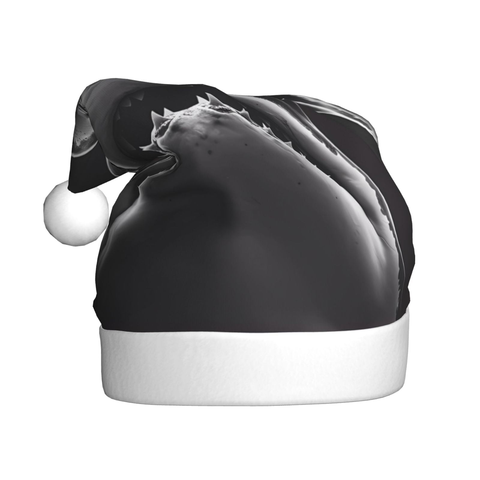 KLL Christmas Hats for Adults Plush Black And White Shark Print Santa Hat Xmas Fluffy Santa Claus Hat for Women Men