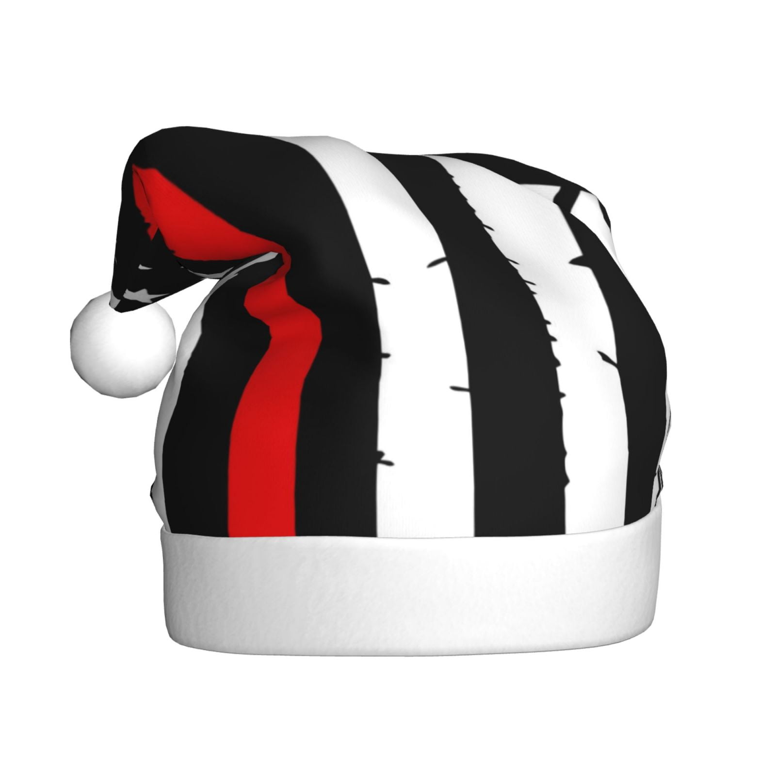 KLL Christmas Hats for Adults Plush Firefighters USA Flag Print Santa Hat Xmas Fluffy Santa Claus Hat for Women Men