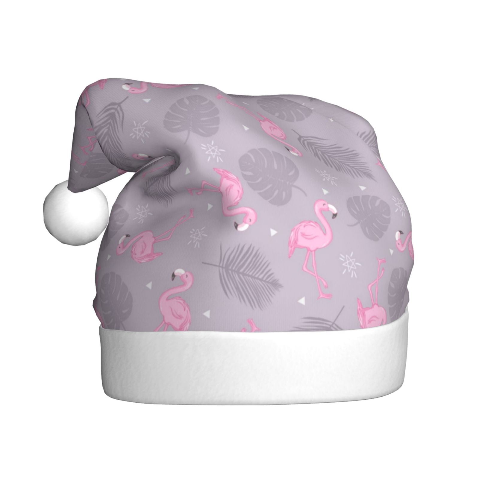 KLL Christmas Hats for Adults Plush Flamingo Print Santa Hat Xmas Fluffy Santa Claus Hat for Women Men
