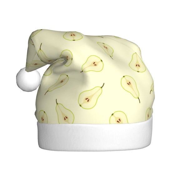KLL Christmas Hats for Adults Plush Green Pears Print Santa Hat Xmas Fluffy Santa Claus Hat for Women Men