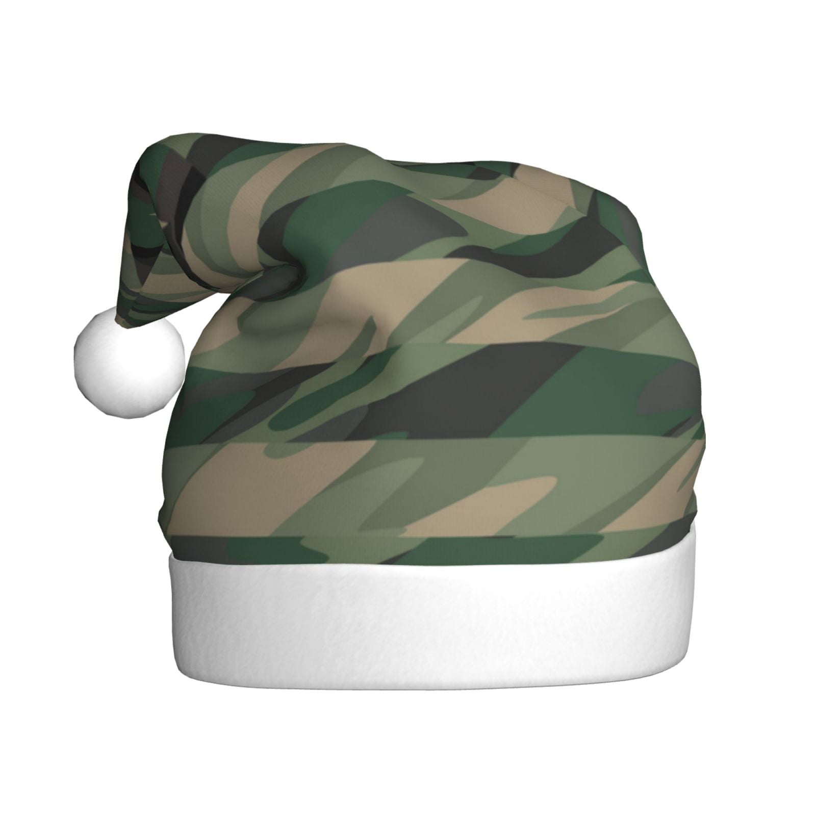 KLL Christmas Hats for Adults Plush Jungle Green Camo USA Flag Print Santa Hat Xmas Fluffy Santa Claus Hat for Women Men