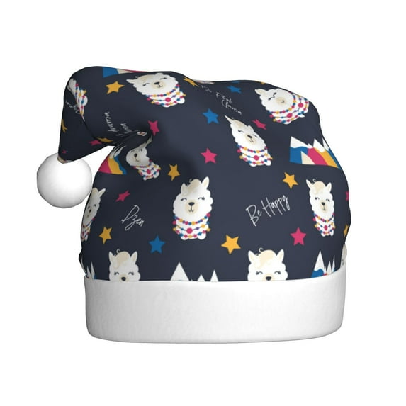 KLL Christmas Hats for Adults Plush Llamas 1 Print Santa Hat Xmas Fluffy Santa Claus Hat for Women Men