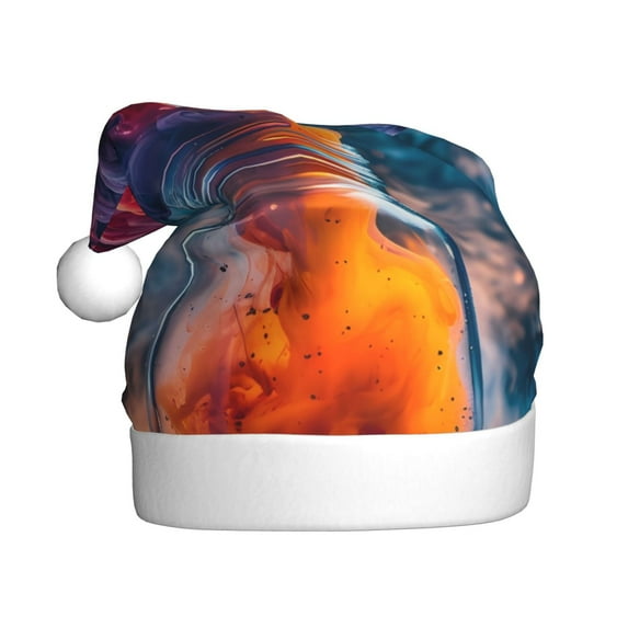 KLL Christmas Hats for Adults Plush Modern Art Red And Blue Colors Print Santa Hat Xmas Fluffy Santa Claus Hat for Women Men
