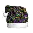 thumbnail image 1 of KLL Christmas Hats for Adults Plush Neon Mardi Gras Print Santa Hat Xmas Fluffy Santa Claus Hat for Women Men, 1 of 6